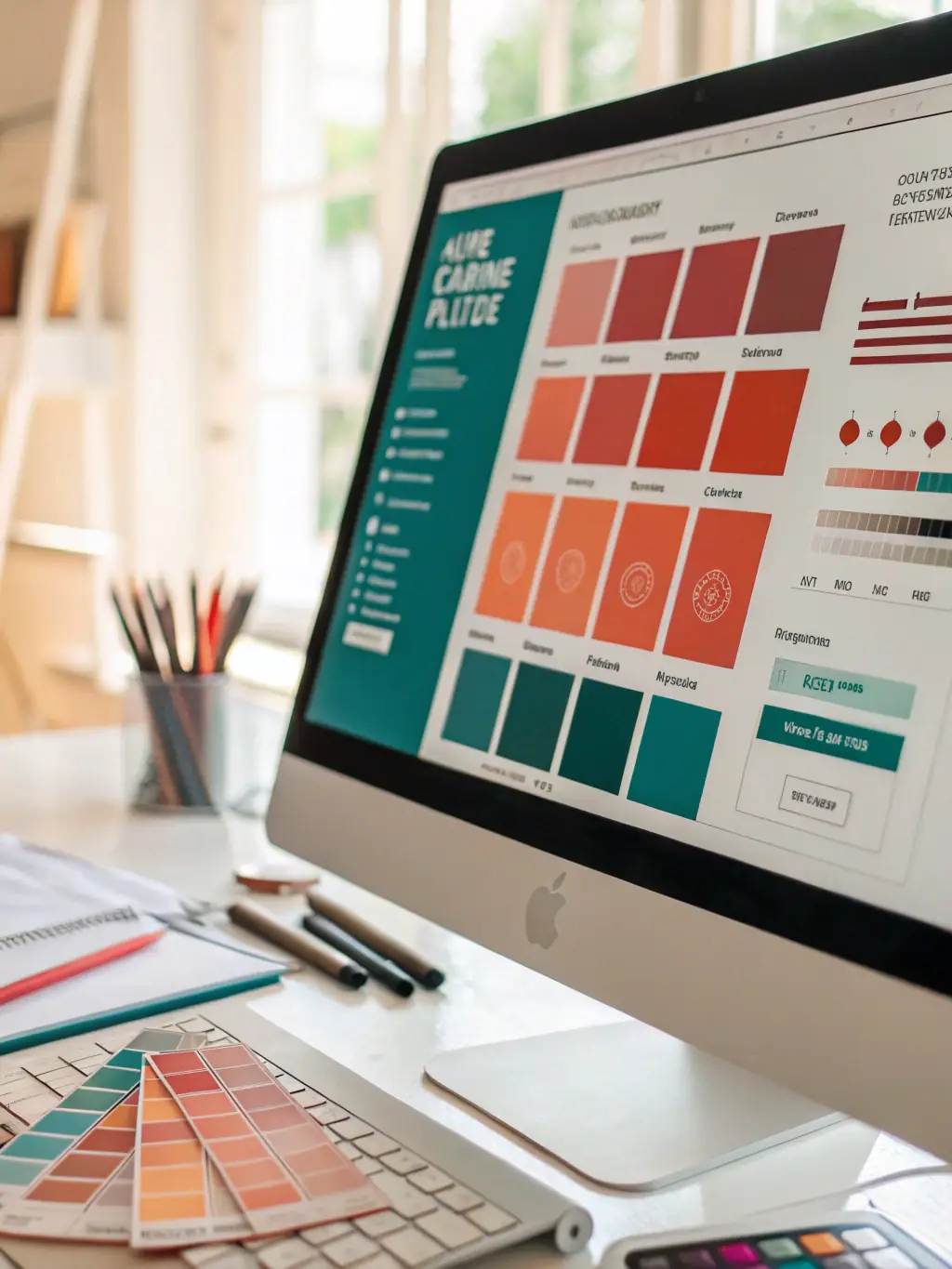 An image of AI generating different color palettes and typography options for a brand's visual identity.