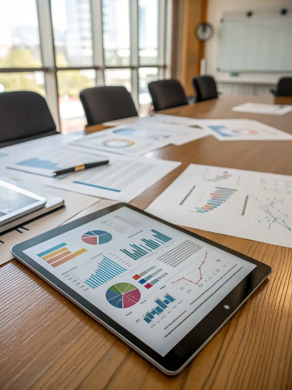 A professional workspace with branding strategy documents spread across the table, showcasing a collaborative environment focused on strategic planning for a client's brand.