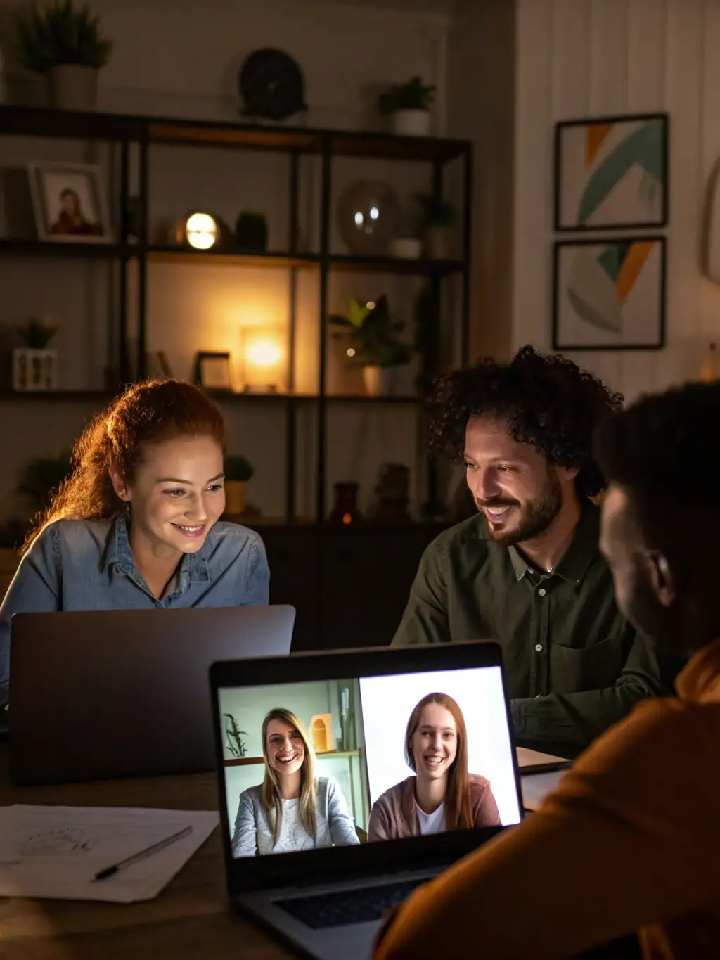 A vibrant social media marketing webinar in progress, showing diverse participants engaging with the presenter.